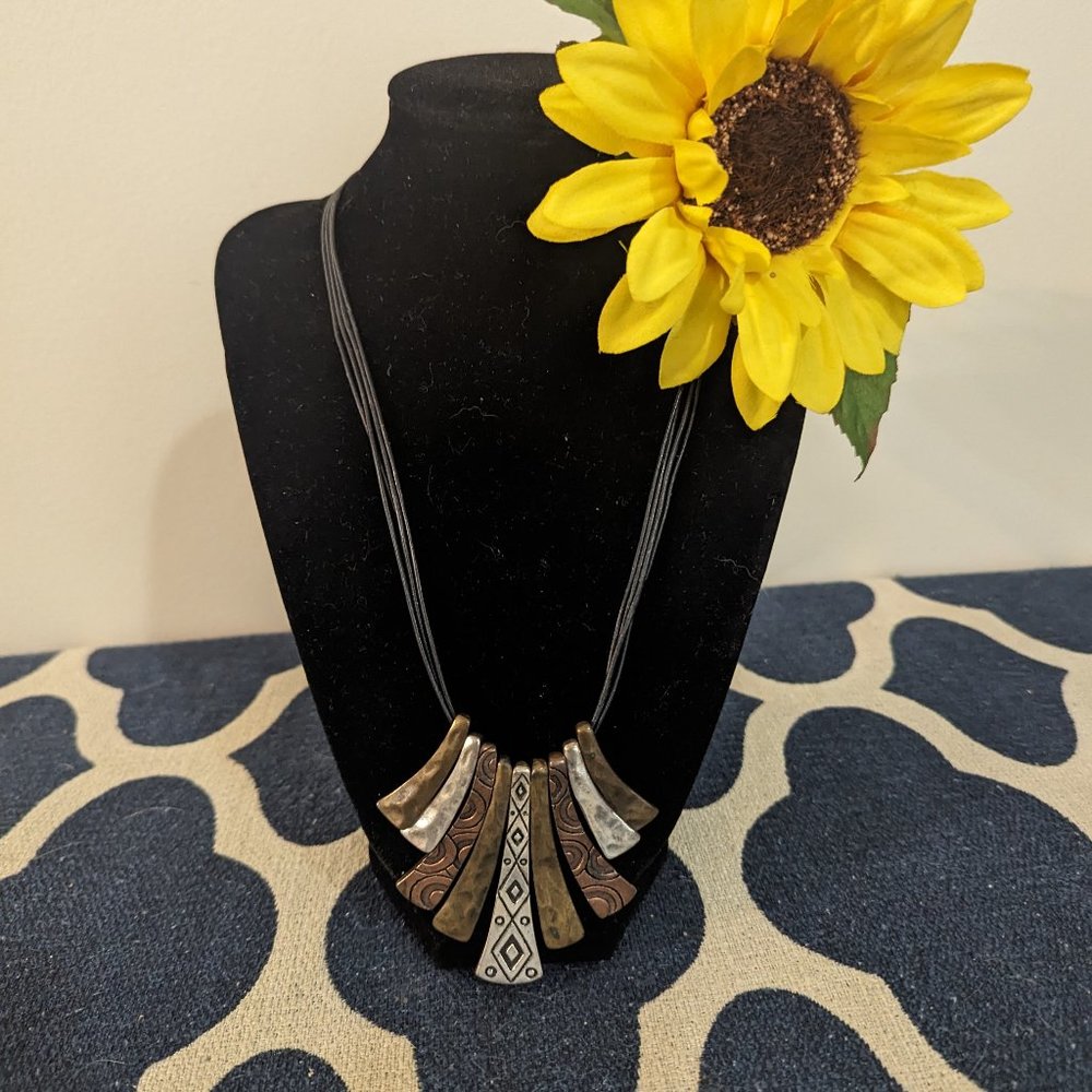 Boho Vintage Chico's Chunky 4 Metal Charms -Multi-strand leather chain necklace